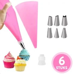Spuitzak Met Spuitmondjes | Herbruikbaar | 6 Spuitmondjes | Roze