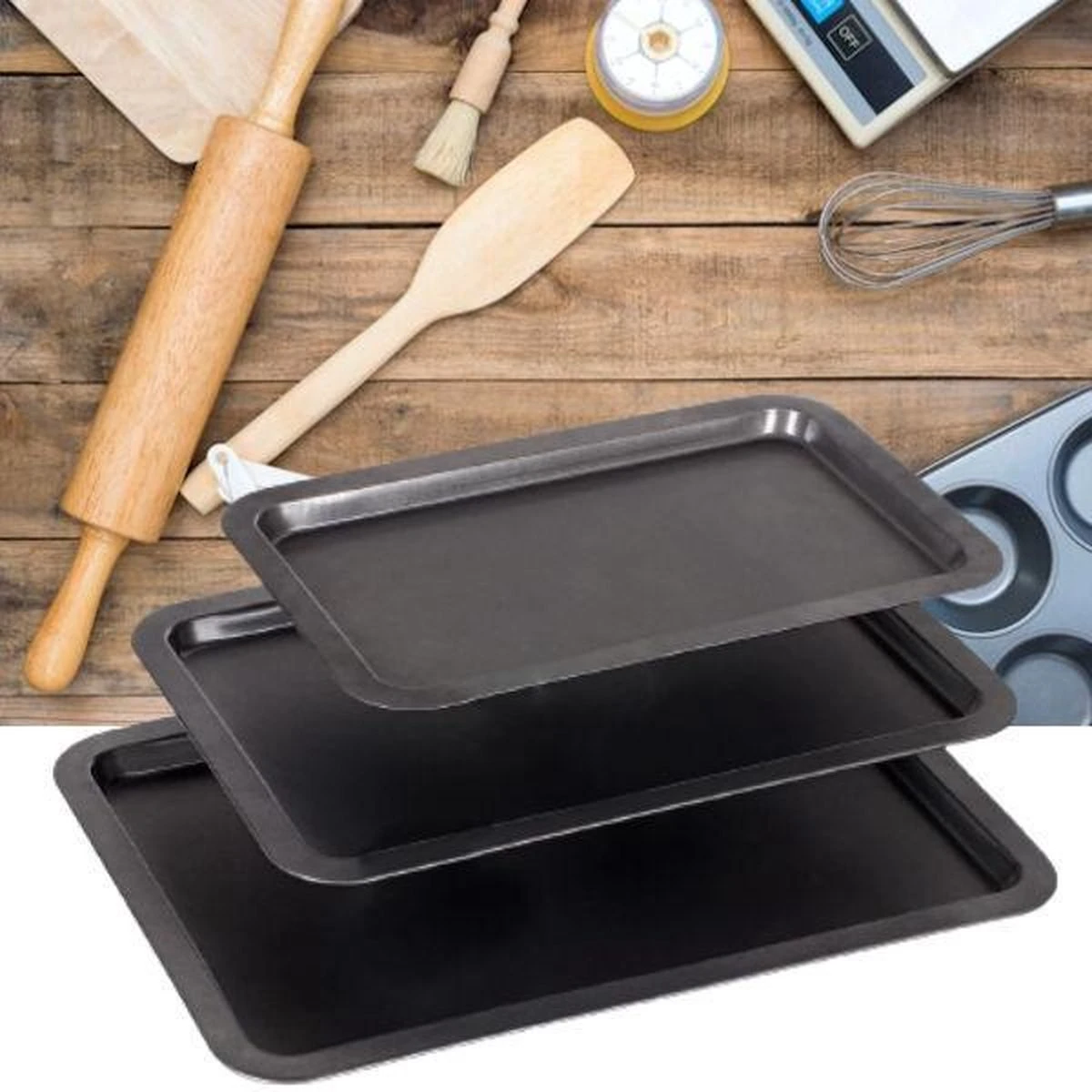 Merkloos Decopatent® Bakplaten - SET Van 3 Stalen Bakplaten - Bakplaat Voor Oven - Anti-aanbak Laag - Rechthoekige Ovenplaat - Ovenbakplaat 8 Merkloos Decopatent® Bakplaten - SET Van 3 Stalen Bakplaten - Bakplaat Voor Oven - Anti-aanbak Laag - Rechthoekige Ovenplaat - Ovenbakplaat - Afbeelding 8