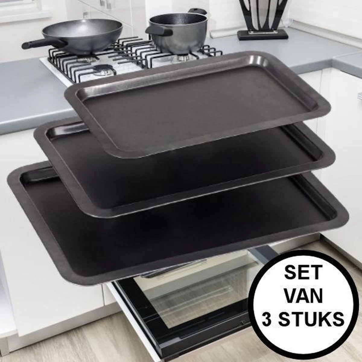 Merkloos Decopatent® Bakplaten - SET Van 3 Stalen Bakplaten - Bakplaat Voor Oven - Anti-aanbak Laag - Rechthoekige Ovenplaat - Ovenbakplaat 9 Merkloos Decopatent® Bakplaten - SET Van 3 Stalen Bakplaten - Bakplaat Voor Oven - Anti-aanbak Laag - Rechthoekige Ovenplaat - Ovenbakplaat - Afbeelding 9