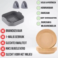 ElMaach Airfryer Siliconen Bakje Vierkant 20,5 Cm – Airfryer Accesoires – Heteluchtfriteuse Siliconen Bakvormen – Mandje Geschikt Voor Airfryer XXL – Bakpapier - Bakvorm - Incl. 2 Ovenwanten En GRATIS E-BOOK -Merkloos Winkel 1200x1200 5369