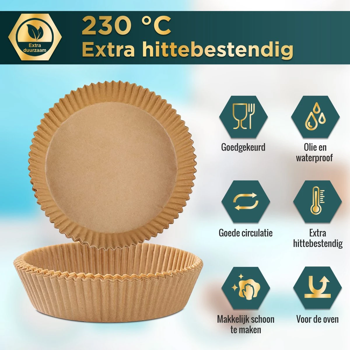 Gluxury Airfryer Bakpapier - 100 Stuks - Wegwerpbakjes Voor Airfryer XL En XXL - Inc. E-book - 20cm 2 Gluxury Airfryer Bakpapier - 100 Stuks - Wegwerpbakjes Voor Airfryer XL En XXL - Inc. E-book - 20cm - Afbeelding 2