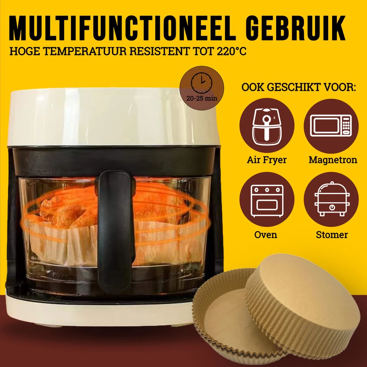 Beyeza Airfryer Bakpapier - Geschikt Voor Airfryer XL En XXL - Wegwerpbakjes - 20 Tot 23cm - 50 Stuks 4 Beyeza Airfryer Bakpapier - Geschikt Voor Airfryer XL En XXL - Wegwerpbakjes - 20 Tot 23cm - 50 Stuks - Afbeelding 4