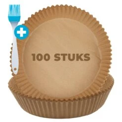 Airfryer Bakpapier - 100 Stuks - Airfryer Accesoires - 20 Cm - Geschikt Voor Elke Airfryer - XL & XXL - Incl. Oliekwastje