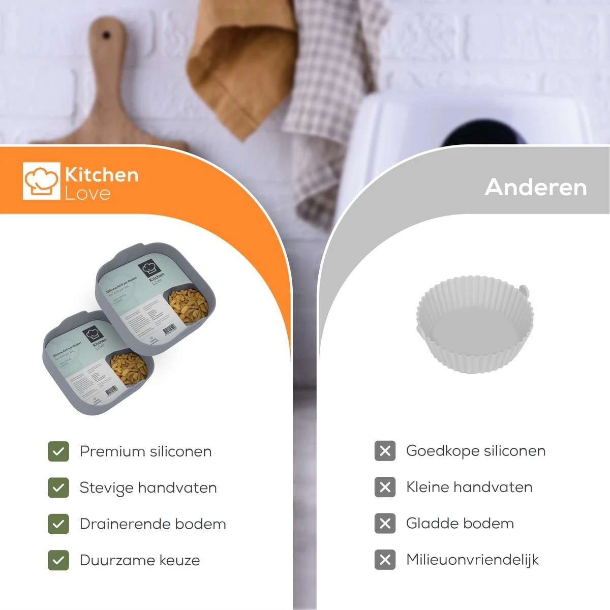 KitchenLove Airfryer Siliconen Bakje - XXL - Set Van 2 - Bakpapier - Mand - Accesoires - 20,5CM - Vierkant 2 KitchenLove Airfryer Siliconen Bakje - XXL - Set Van 2 - Bakpapier - Mand - Accesoires - 20,5CM - Vierkant - Afbeelding 2