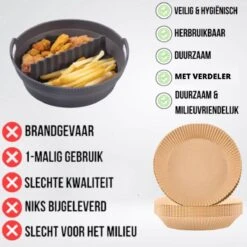 ElMaach Airfryer Siliconen Bakpapier Inclusief Verdeler – Bakpapier – Airfryer Bakvorm – Heteluchtfriteuse - Siliconen Mandje - Herbruikbaar Bakpapier – Airfryer XL En XXL - 21,5CM - Incl. GRATIS E-BOOK - Donkergrijs -Merkloos Winkel 1200x1200 5485
