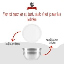 Krumble Beslagkomkomen Set - Bakgerei - Bakspullen - Beslagkommen - Mengschalen - Mengkommen - Slakom Set - Set Van 6 Inclusief Deksel - Vaatwasserbestendig - RVS - Inhoud: 1.5L, 2L, 2.5L, 3L, 4L En 5L - Grijs / Zilver -Merkloos Winkel 1200x1200 5533