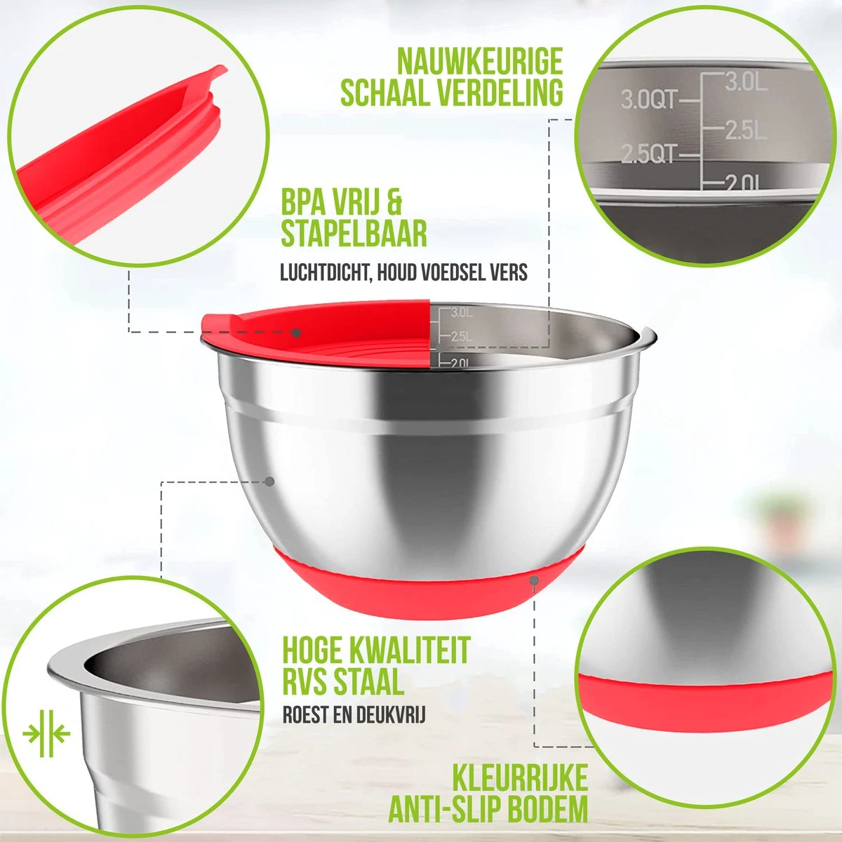 Strex Mengkommen Set 5 Delig - RVS - Mengkom Met Deksel - Beslagkom Met Deksel 2 Strex Mengkommen Set 5 Delig - RVS - Mengkom Met Deksel - Beslagkom Met Deksel - Afbeelding 2
