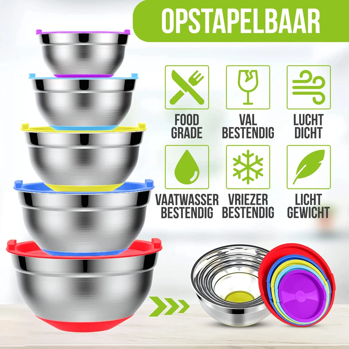 Strex Mengkommen Set 5 Delig - RVS - Mengkom Met Deksel - Beslagkom Met Deksel 3 Strex Mengkommen Set 5 Delig - RVS - Mengkom Met Deksel - Beslagkom Met Deksel - Afbeelding 3