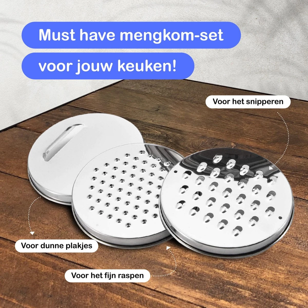 Starie® RVS Mengkom 3-in-1 Set - Met Deksel En 3 Raspen - Beslagkom - Staal 3 Starie® RVS Mengkom 3-in-1 Set - Met Deksel En 3 Raspen - Beslagkom - Staal - Afbeelding 3