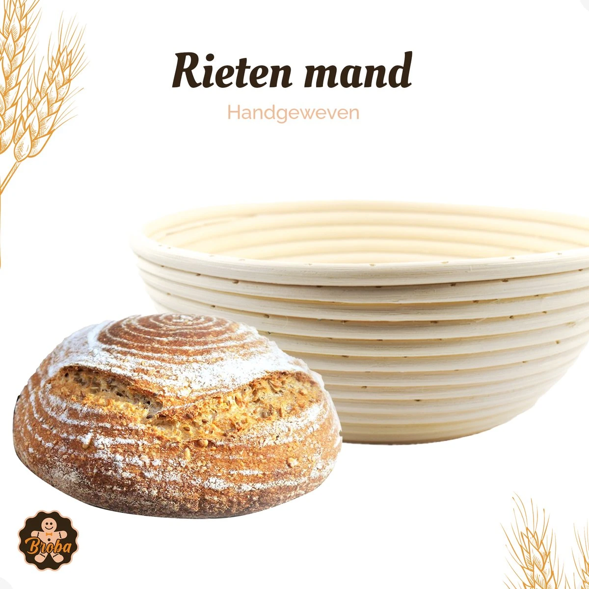 Broba Rijsmandje Rond Met Deegkleed – Rattan Broodvorm 2 Broba Rijsmandje Rond Met Deegkleed – Rattan Broodvorm - Afbeelding 2