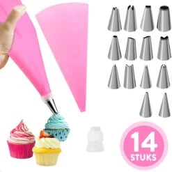 Spuitzak Met Spuitmondjes | Herbruikbaar | 14 Spuitmondjes | Roze