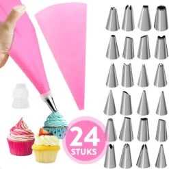 Spuitzak Met Spuitmondjes | Herbruikbaar | 24 Spuitmondjes | Roze