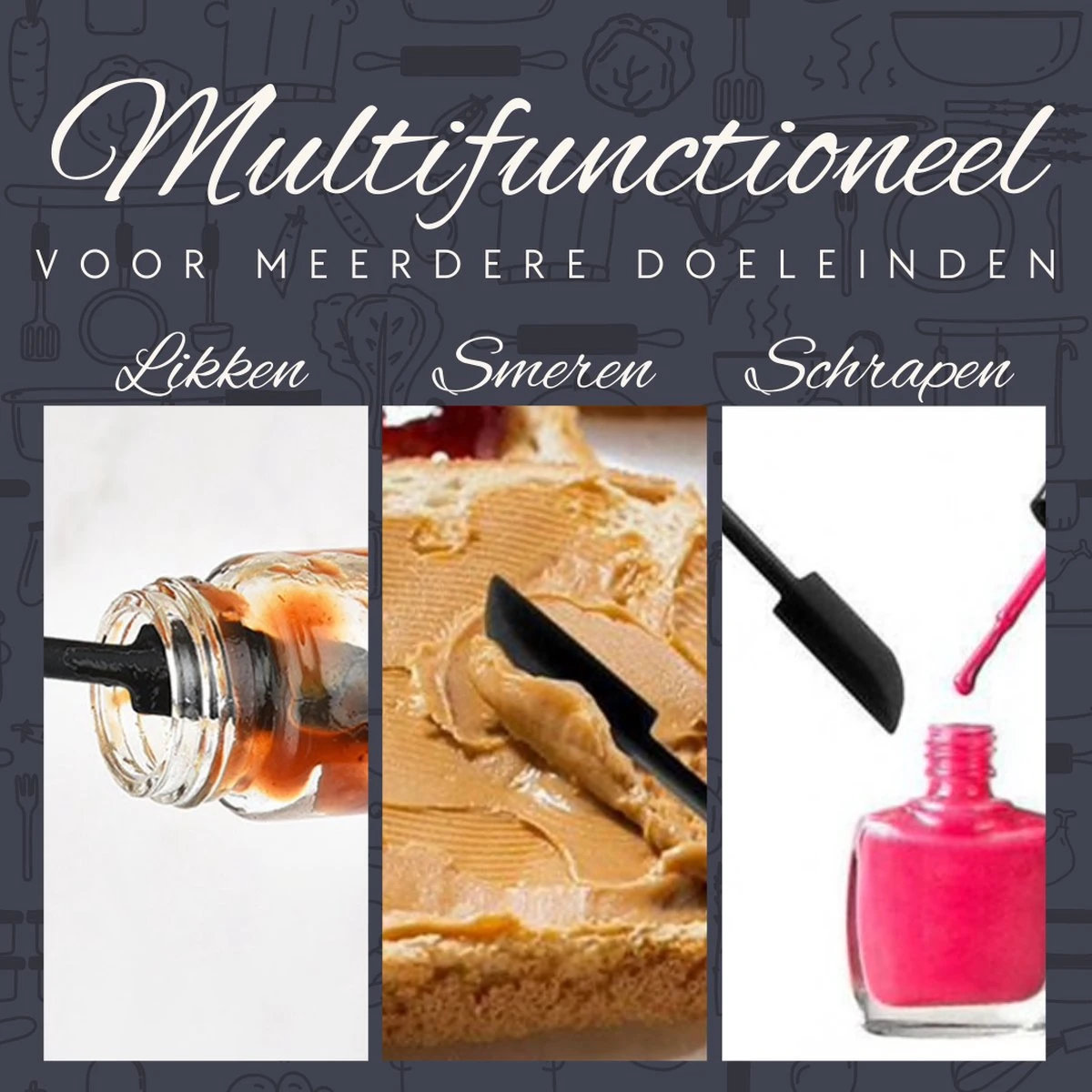 Keufens Flessenlikker | Set Van 4 | Vaatwasserbestendig | Zwart | Siliconen | Pannenlikker | Pottenlikker | Flessenschraper | Flessentrekker 5 Keufens Flessenlikker | Set Van 4 | Vaatwasserbestendig | Zwart | Siliconen | Pannenlikker | Pottenlikker | Flessenschraper | Flessentrekker - Afbeelding 5