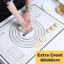Bondoo Deegmat Groot 80x60cm - Silicone - Zwart - Inclusief Deegschraper