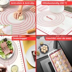 Bondoo Deegmat 50x40cm - Silicone - Rood - Inclusief Deegschraper -Merkloos Winkel 1200x1200 5891