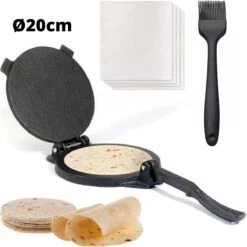 BooGoo® - Tortilla Pers Ø20CM - Inclusief Bakkwast En 100 Persvellen - Tortilla Press Roti Taco Maker - Tortillapan - Giftbox
