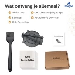BooGoo® - Tortilla Pers Ø20CM - Inclusief Bakkwast En 100 Persvellen - Tortilla Press Roti Taco Maker - Tortillapan - Giftbox -Merkloos Winkel 1200x1200 6161