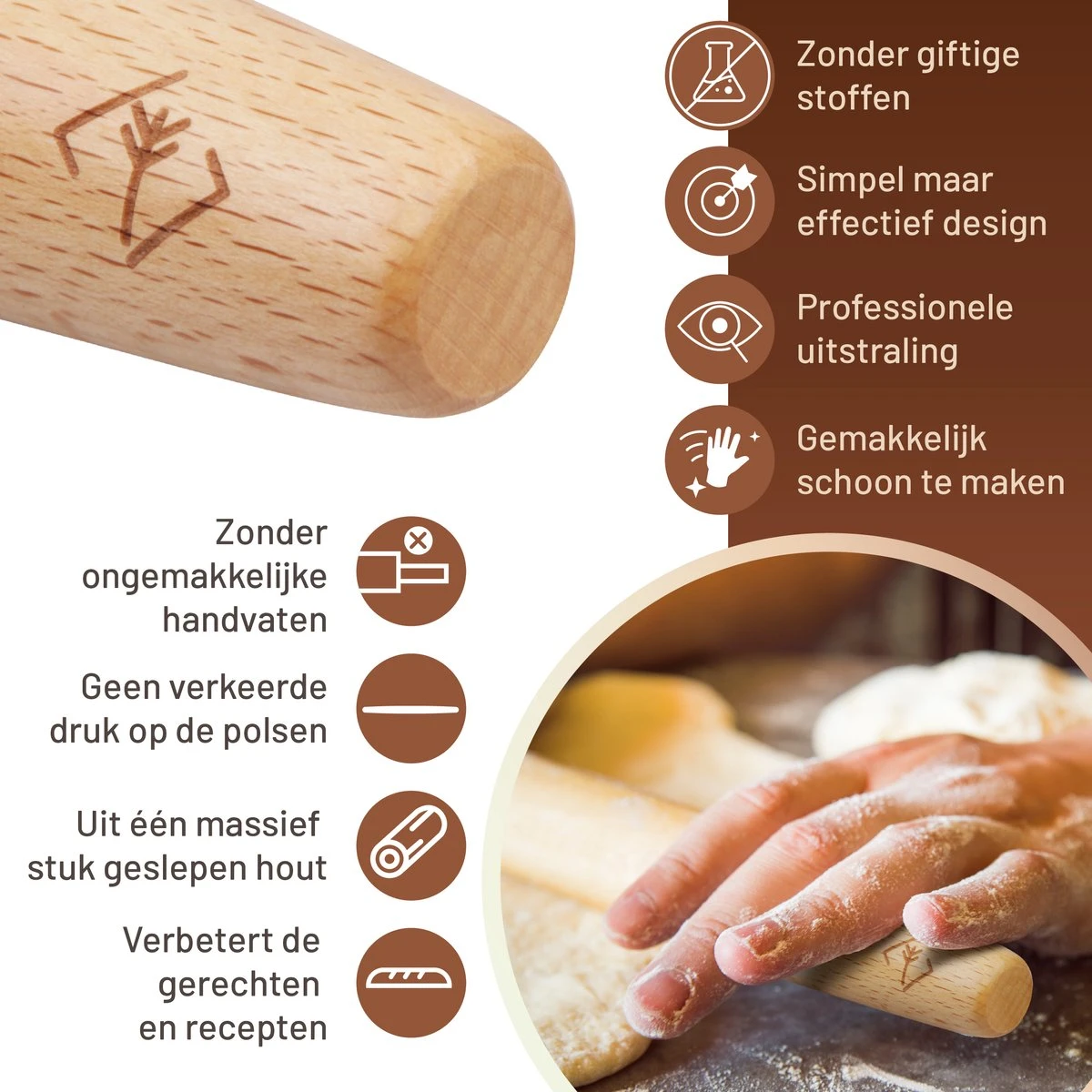 Drengr Deegroller - Rolstok Van Hoge Kwaliteit - Duurzaam Beuken Hout - 40cm X 3,5cm 3 Drengr Deegroller - Rolstok Van Hoge Kwaliteit - Duurzaam Beuken Hout - 40cm X 3,5cm - Afbeelding 3