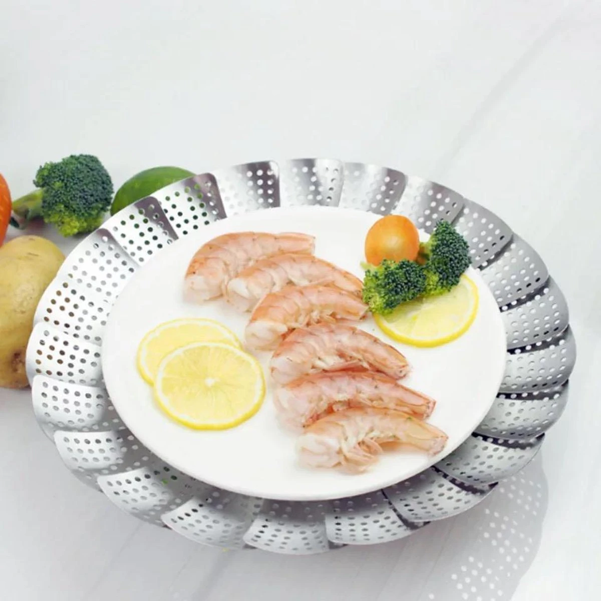 RVS Stoomrek- Stoommand Pan- Groentenstomer - Verstelbaar - Stoominzet - Stoombloem- Steamer Basket- Voor Groenten/vegetables 4 RVS Stoomrek- Stoommand Pan- Groentenstomer - Verstelbaar - Stoominzet - Stoombloem- Steamer Basket- Voor Groenten/vegetables - Afbeelding 4