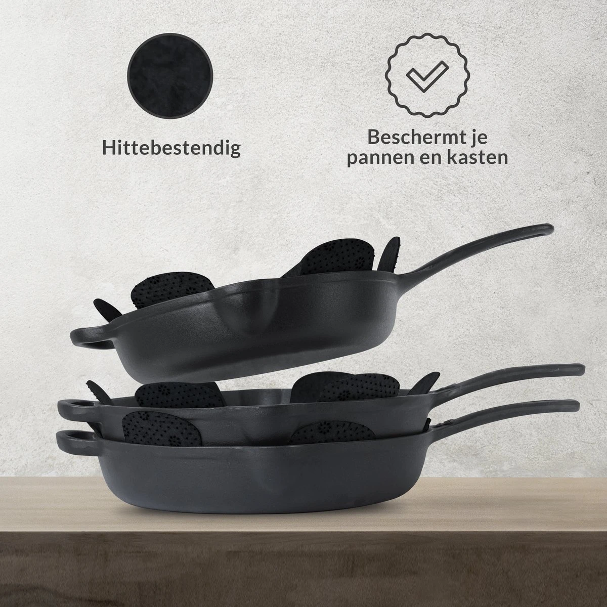 Belluci 6 Stuks Pannenbeschermer Zwart Met Anti Slip - Pannenonderzetter Hittebestendig - Pannen Beschermers Tussenlegger - Onderzetters - Ø38cm 2 Belluci 6 Stuks Pannenbeschermer Zwart Met Anti Slip - Pannenonderzetter Hittebestendig - Pannen Beschermers Tussenlegger - Onderzetters - Ø38cm - Afbeelding 2