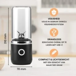 Blend In - Blender To Go - Smoothie Maker - Oplaadbare Mini Blender - Smoothies & Shakes - Draadloos & Draagbaar - Fruit Mixer - USB Oplaadbaar - 350ML - Zwart -Merkloos Winkel 1200x1200 6609