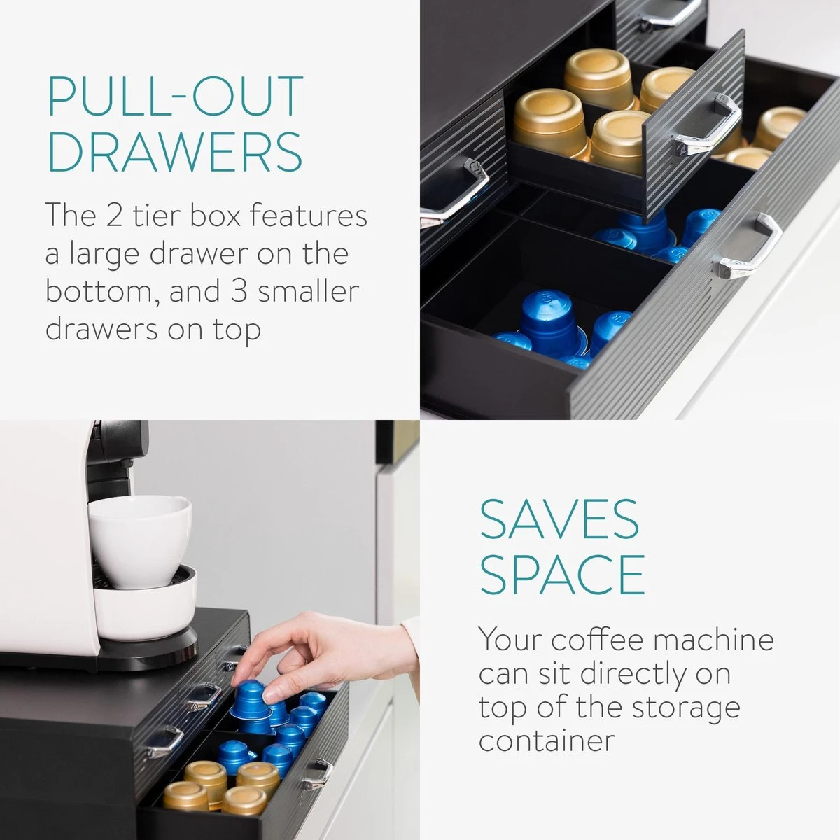 Navaris Capsulehouder Met 4 Lades - Compatibel Met Nespresso En Meer Merken - Houder Voor Koffiecups - Organizer Voor Cups En Accessoires 3 Navaris Capsulehouder Met 4 Lades - Compatibel Met Nespresso En Meer Merken - Houder Voor Koffiecups - Organizer Voor Cups En Accessoires - Afbeelding 3
