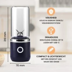 Blend In - Blender To Go - Smoothie Maker - Oplaadbare Mini Blender - Smoothies & Shakes - Draadloos & Draagbaar - Fruit Mixer - USB Oplaadbaar - 350ML - Navy Blauw -Merkloos Winkel 1200x1200 6648