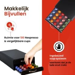 Capsulehouder Met Lade Nespresso - Cups Houder Voor 100 Koffie Capsules - Capsulehouders - RVS - Zwart -Merkloos Winkel 1200x1200 6715