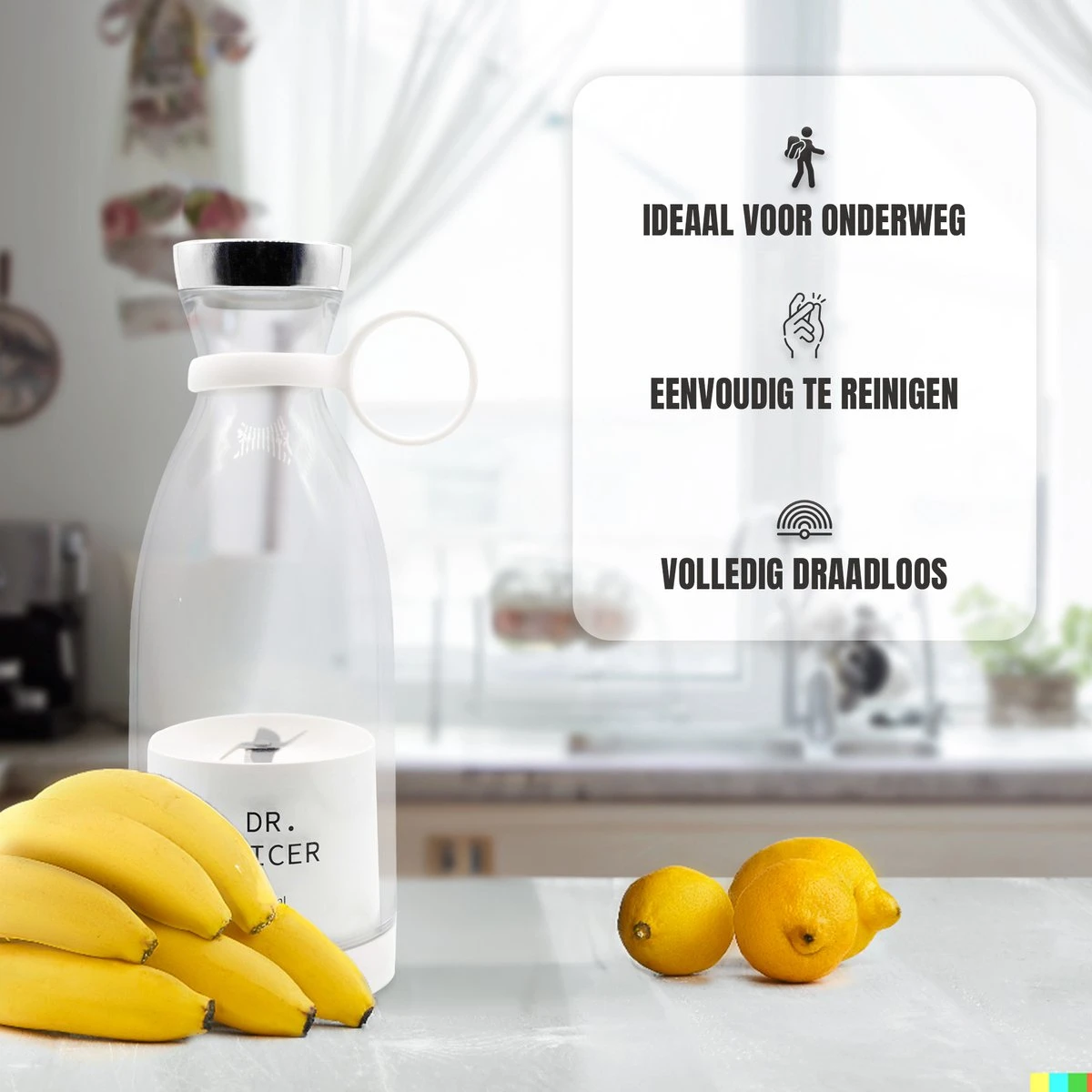 Dr.Juicer - Mini Blender – Smoothie Maker – Draagbaar – Draadloos En USB-oplaadbaar – 350 Ml – Wit 2 Dr.Juicer - Mini Blender – Smoothie Maker – Draagbaar – Draadloos En USB-oplaadbaar – 350 Ml – Wit - Afbeelding 2