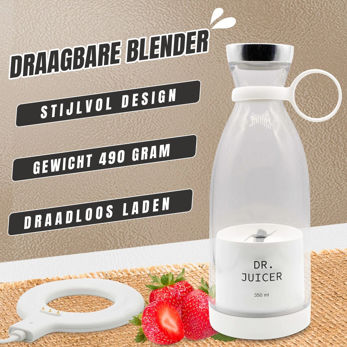 Dr.Juicer - Mini Blender – Smoothie Maker – Draagbaar – Draadloos En USB-oplaadbaar – 350 Ml – Wit 6 Dr.Juicer - Mini Blender – Smoothie Maker – Draagbaar – Draadloos En USB-oplaadbaar – 350 Ml – Wit - Afbeelding 6
