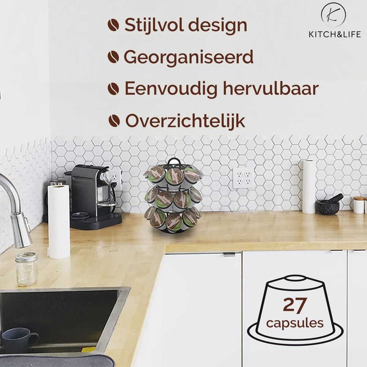 Kitch&Life Dolce Gusto Capsulehouder - 27 Cups - Koffiecups Houder 4 Kitch&Life Dolce Gusto Capsulehouder - 27 Cups - Koffiecups Houder - Afbeelding 4