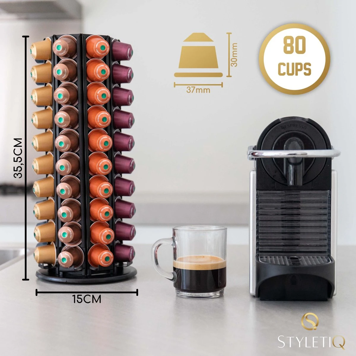 Capsulehouder Voor 80 Nespresso Koffiecups - Nespresso Cups - Koffiecups Houder - 360º Draaibaar Zwart 2 Capsulehouder Voor 80 Nespresso Koffiecups - Nespresso Cups - Koffiecups Houder - 360º Draaibaar Zwart - Afbeelding 2