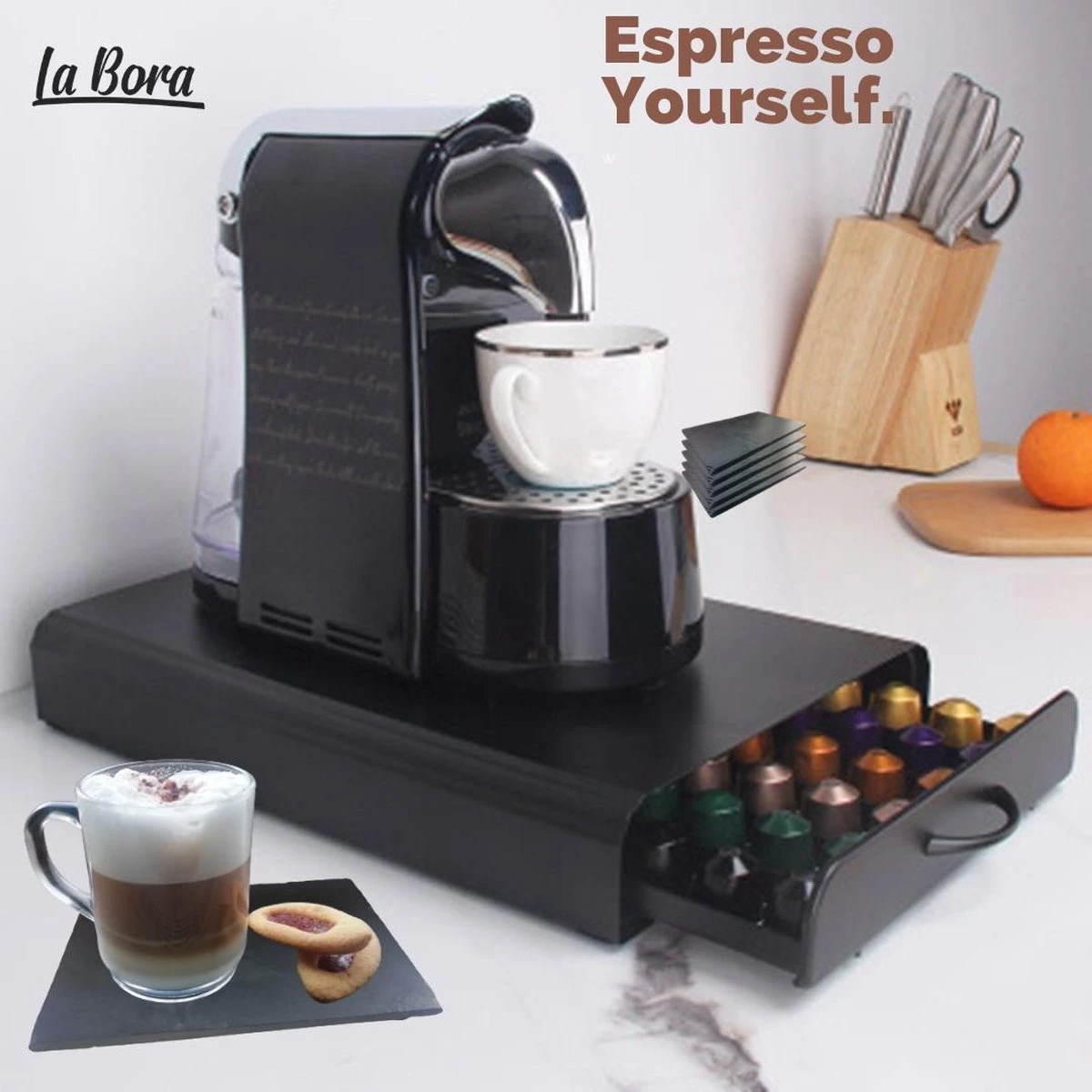 Luxe Design Capsulehouder Met Lade – Voor Nespresso Capules - 50 Cups – Cupshouder – Metaal RVS - La Bora 7 Luxe Design Capsulehouder Met Lade – Voor Nespresso Capules - 50 Cups – Cupshouder – Metaal RVS - La Bora - Afbeelding 7