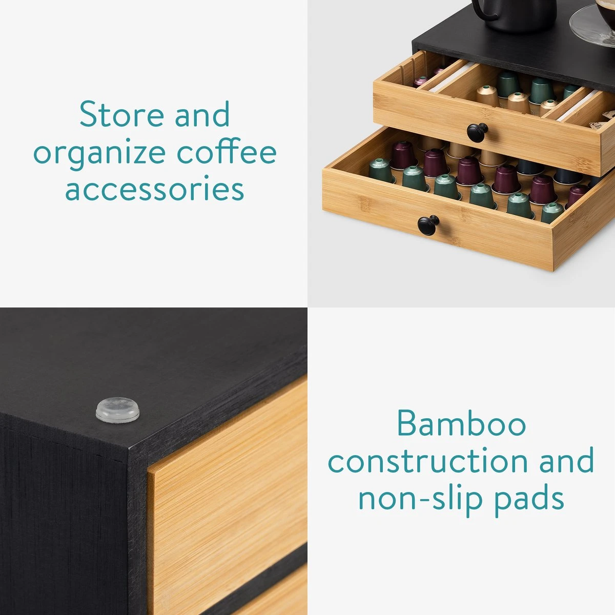 Navaris Bamboe Capsulehouder Met Lades - 33 X 35 X 14 Cm - Koffiecups Houder Voor Max. 72 Cups - Zwart 3 Navaris Bamboe Capsulehouder Met Lades - 33 X 35 X 14 Cm - Koffiecups Houder Voor Max. 72 Cups - Zwart - Afbeelding 3