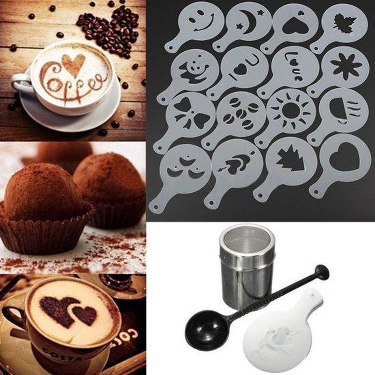 SVH Company RVS Cappuccino Set Cacao Strooier Koffie Sjablonen Barista Tools - 18 Delig 5 SVH Company RVS Cappuccino Set Cacao Strooier Koffie Sjablonen Barista Tools - 18 Delig - Afbeelding 5