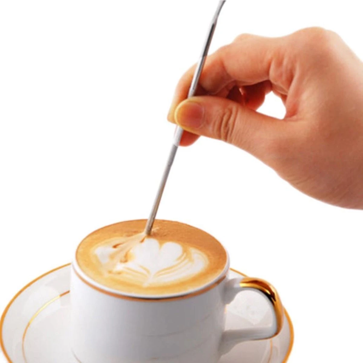 Merkloos Barista - Latte Art Pen - RVS - Cappuccino Decoratie Pencil - Koffie Sjablonen Maken - Koffie Art - Zilver 2 Merkloos Barista - Latte Art Pen - RVS - Cappuccino Decoratie Pencil - Koffie Sjablonen Maken - Koffie Art - Zilver - Afbeelding 2