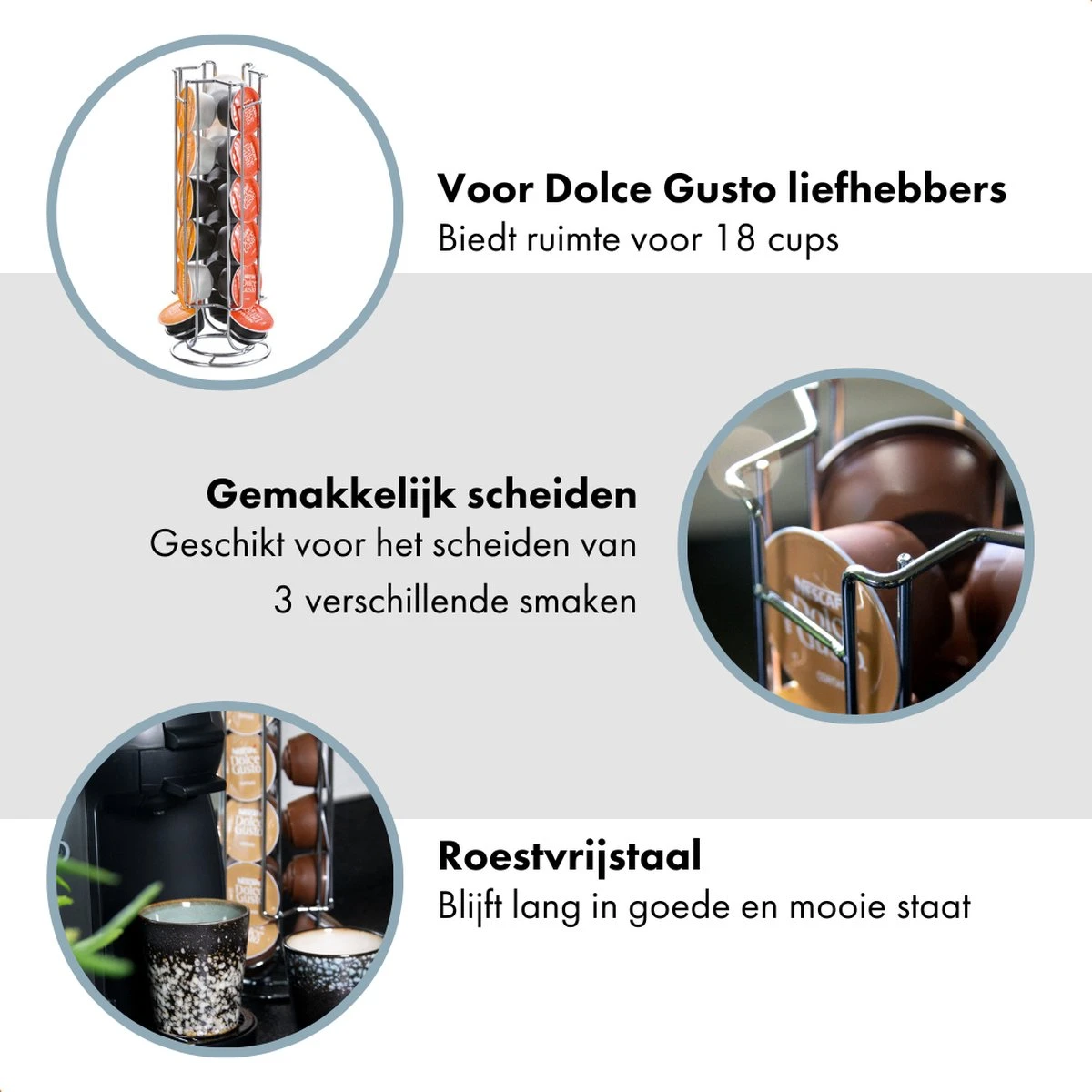 QUVIO Capsulehouders Geschikt Voor 18 Dolce Gusto Capsules – Koffie Capsule Standaard – Koffiepadhouder – Capsule Houder – Koffie Houder – Espresso – Pad Organizer - Chroom - 12 X 12 X 32,5 Cm (lxbxh) – RVS - Zilver 4 QUVIO Capsulehouders Geschikt Voor 18 Dolce Gusto Capsules – Koffie Capsule Standaard – Koffiepadhouder – Capsule Houder – Koffie Houder – Espresso – Pad Organizer - Chroom - 12 X 12 X 32,5 Cm (lxbxh) – RVS - Zilver - Afbeelding 4