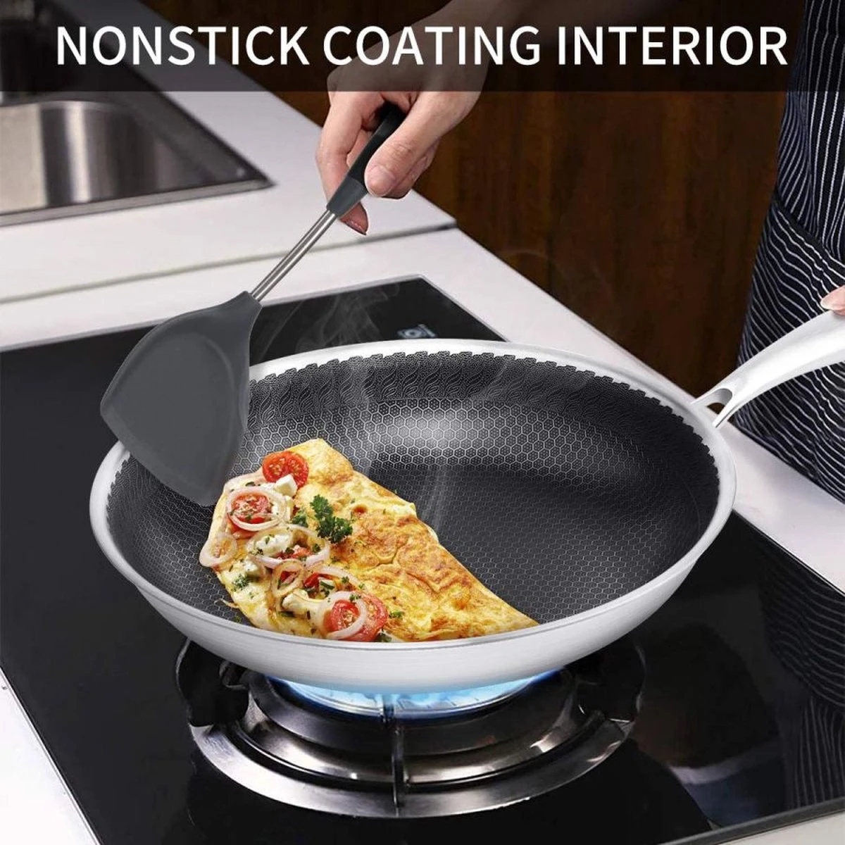 Honingraat Heavy Duty Anti-aanbak Koekenpan - Steelpan - Wok - Met Deksel 30 Cm - Gas - Elektrisch - Inductie - Oven 6 Honingraat Heavy Duty Anti-aanbak Koekenpan - Steelpan - Wok - Met Deksel 30 Cm - Gas - Elektrisch - Inductie - Oven - Afbeelding 6