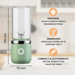 Blend In - Blender To Go - Smoothie Maker - Oplaadbare Mini Blender - Smoothies & Shakes - Draadloos & Draagbaar - Fruit Mixer - USB Oplaadbaar - 350ML - Groen -Merkloos Winkel 1200x1200 7078