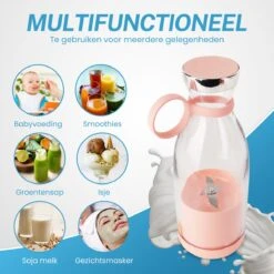 Merkloos Draagbare Mini Blender - Blender To Go - Blender Smoothie Compact - Mini Smoothie Maker - Oplaadbare Blender - Smoothies - Fruit - Mixer - Blender - Roze - -Merkloos Winkel 1200x1200 7099