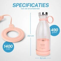 Merkloos Draagbare Mini Blender - Blender To Go - Blender Smoothie Compact - Mini Smoothie Maker - Oplaadbare Blender - Smoothies - Fruit - Mixer - Blender - Roze - -Merkloos Winkel 1200x1200 7101