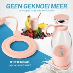 Merkloos Draagbare Mini Blender - Blender To Go - Blender Smoothie Compact - Mini Smoothie Maker - Oplaadbare Blender - Smoothies - Fruit - Mixer - Blender - Roze - -Merkloos Winkel 1200x1200 7102
