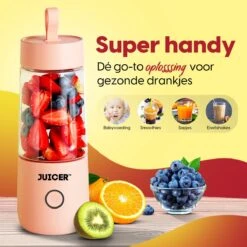 JUICER™ Original Smoothie Maker / Compact Blender - Draagbare Blender Op Batterij / Accu – USB Oplaadbare Draagbare Mini Blender To Go – 350ml - Pink -Merkloos Winkel 1200x1200 7172