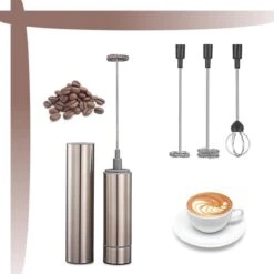 Melkopschuimer - Handmatige Melkopschuimer - Melkklopper - Opschuimer - Elektrisch - Draadloos - RVS - Zilver