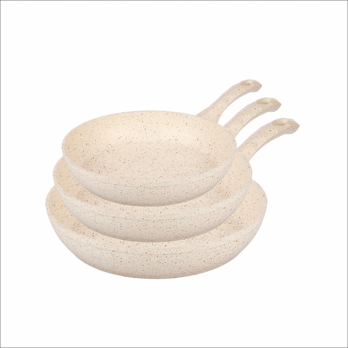 Aurea - Set Van 3 Koekenpannen Graniet Coating - Crème 1 Aurea - Set Van 3 Koekenpannen Graniet Coating - Crème