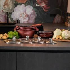 Herenthal Pannenset Inductie - Luxe 10-delige Koekenpan Inductie - Voor Alle Warmtebronnen - Pannen Met Glazen Deksels En Koudgrepen - Burgundy -Merkloos Winkel 1200x1200 971