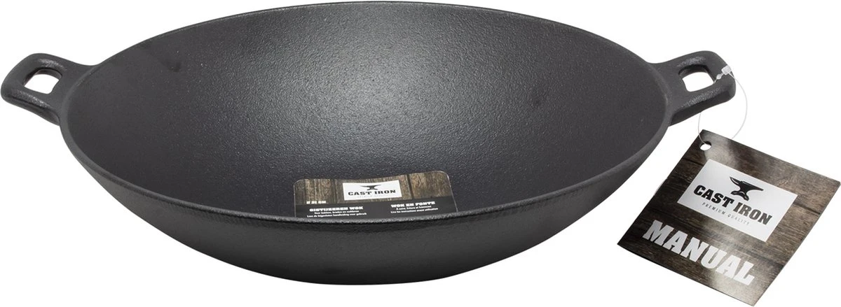 Cast Iron Wokpan / Wadjan Gietijzer - ø 31 Cm - Zonder Anti-aanbaklaag 1 Cast Iron Wokpan / Wadjan Gietijzer - ø 31 Cm - Zonder Anti-aanbaklaag