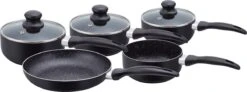 Herzberg HG-5003BK: 8 Pieces Marble Cookware Set - Black