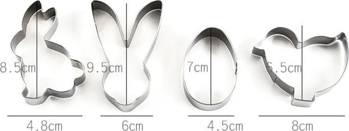 GENERIC Paas Voorjaar Uitsteekvormen RVS 4-delig Ø 6.5-9.5cm | Paashaas Kuiken Konijn Ei | Uitsteekvormpjes Pasen | Uitsteekvorm Koekjesvorm 2 GENERIC Paas Voorjaar Uitsteekvormen RVS 4-delig Ø 6.5-9.5cm | Paashaas Kuiken Konijn Ei | Uitsteekvormpjes Pasen | Uitsteekvorm Koekjesvorm - Afbeelding 2