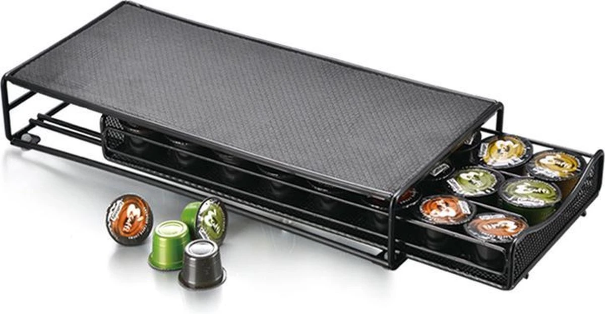 Capsule Houder Met Lade - Geschikt Voor Nespresso - Espresso Koffie Pad En Cups Houder - 40 Capsules - RVS - Zwart 1 Capsule Houder Met Lade - Geschikt Voor Nespresso - Espresso Koffie Pad En Cups Houder - 40 Capsules - RVS - Zwart